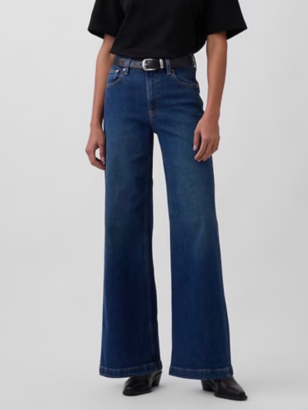 GAP High Rise Stride wide leg Jeans in Medium/Dark Blue Denim